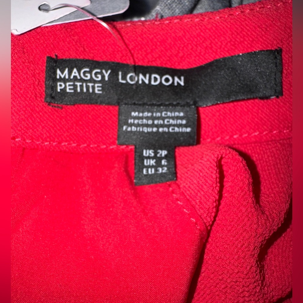 Maggy London Women's Petite Red Crepe Novelty Dress with Sleeve & Neck Shirring - Picture 13 of 15